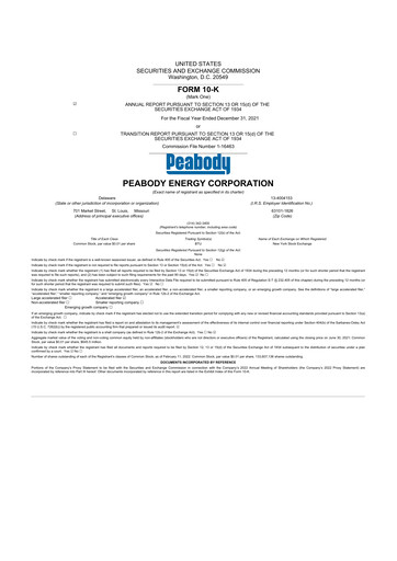 Thumbnail Peabody Energy
 10-K Annual Report 2021