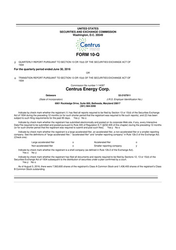 Vorschaubild Centrus Energy 10-Q Quartalsbericht 2016 