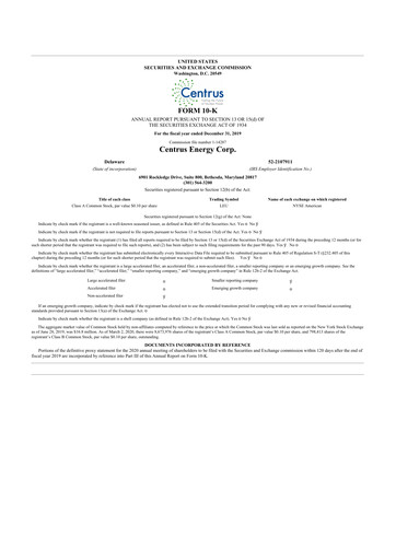 Thumbnail Centrus Energy 10-K Annual Report 2019
