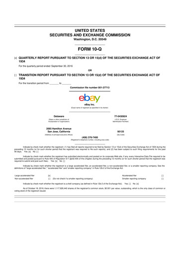 Thumbnail eBay 10-Q Quarterly Report FY2016 