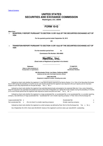 Miniature Netflix 10-Q Rapport trimestriel 2012 
