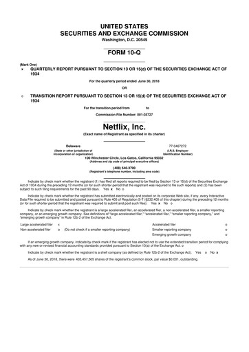 Miniature Netflix 10-Q Rapport trimestriel 2018 