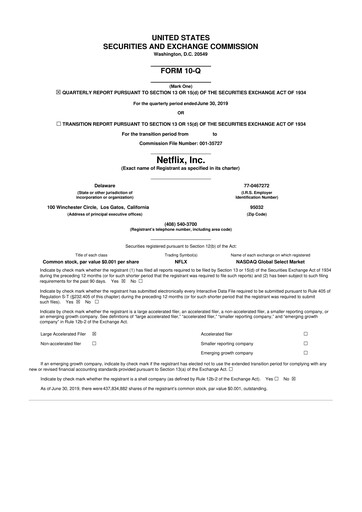 Miniature Netflix 10-Q Rapport trimestriel 2019 