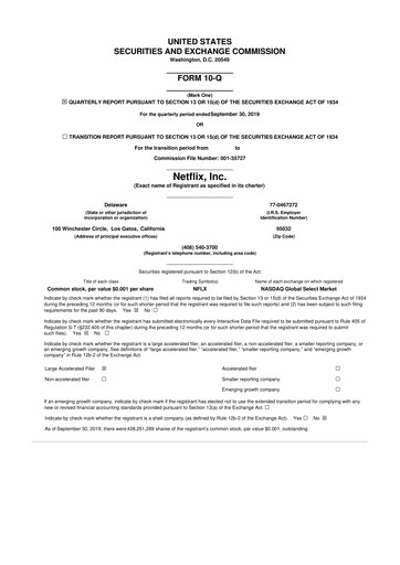 Miniature Netflix 10-Q Rapport trimestriel 2019 