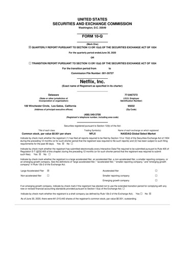Miniature Netflix 10-Q Rapport trimestriel 2020 