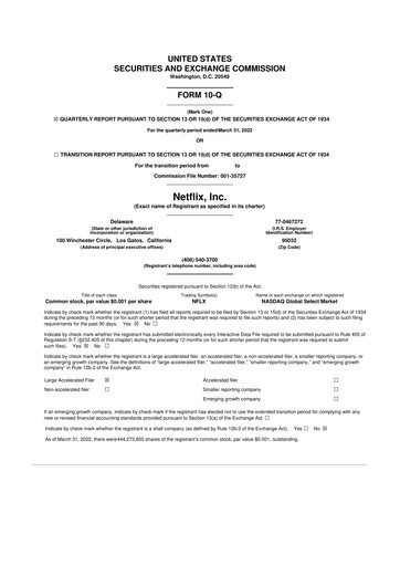 Miniature Netflix 10-Q Rapport trimestriel 2022 