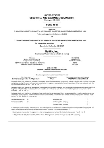 Miniature Netflix 10-Q Rapport trimestriel 2022 