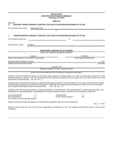Thumbnail Home Federal Bancorp (HFB Bank) 10-Q Quarterly Report FY2012 
