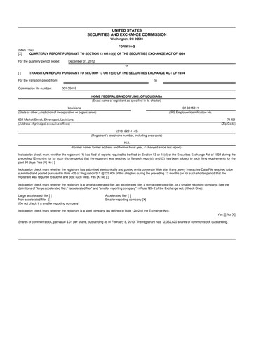 Thumbnail Home Federal Bancorp (HFB Bank) 10-Q Quarterly Report FY2013 