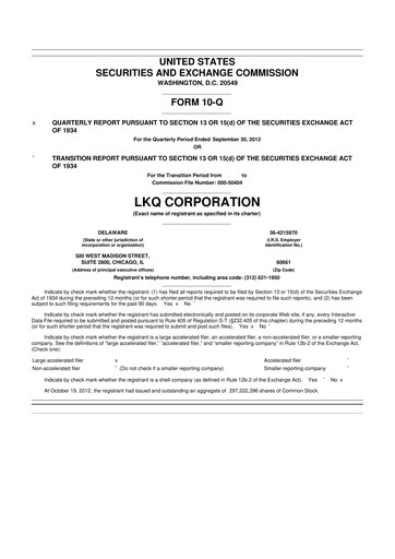 Thumbnail LKQ Corporation 10-Q Quarterly Report FY2012 