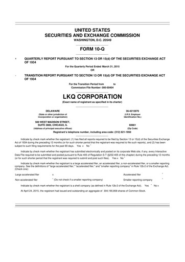Thumbnail LKQ Corporation 10-Q Quarterly Report FY2015 