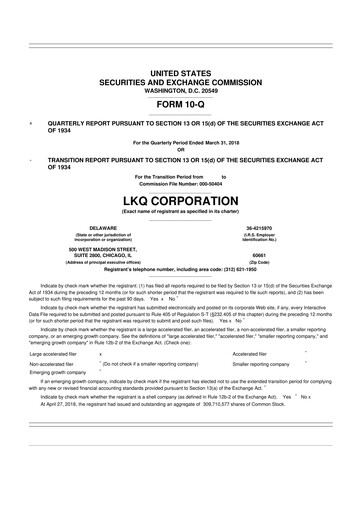 Thumbnail LKQ Corporation 10-Q Quarterly Report FY2018 