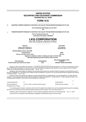 Thumbnail LKQ Corporation 10-Q Quarterly Report FY2019 