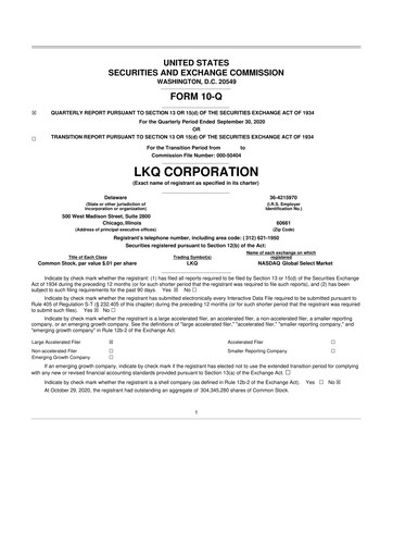 Thumbnail LKQ Corporation 10-Q Quarterly Report FY2020 