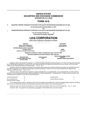 Thumbnail LKQ Corporation 10-Q Quarterly Report FY2021 