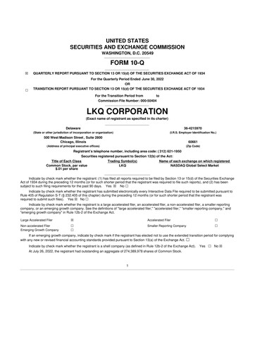 Thumbnail LKQ Corporation 10-Q Quarterly Report FY2022 