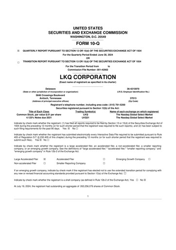 Thumbnail LKQ Corporation 10-Q Quarterly Report FY2024 