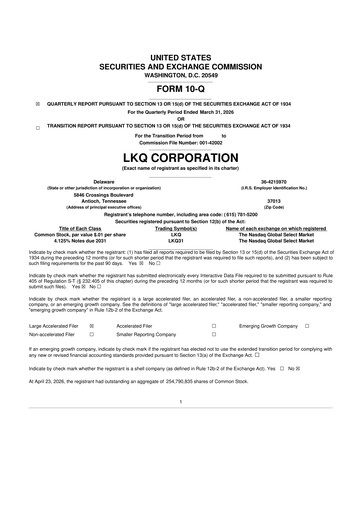 Thumbnail LKQ Corporation 10-Q Quarterly Report FY 