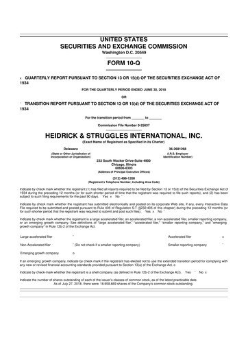 Miniature Heidrick & Struggles

 10-Q Rapport trimestriel 2018 