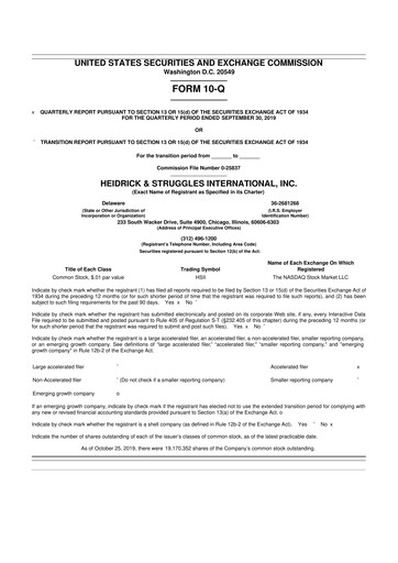 Miniature Heidrick & Struggles

 10-Q Rapport trimestriel 2019 
