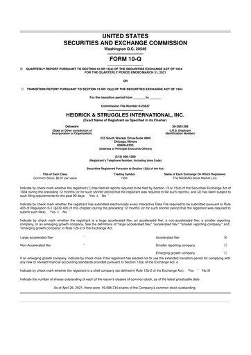 Miniature Heidrick & Struggles

 10-Q Rapport trimestriel 2021 