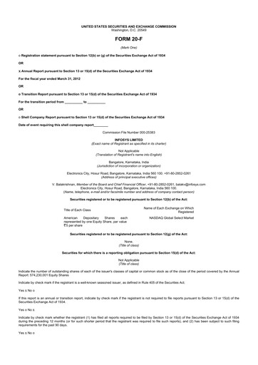 Thumbnail Infosys 20-F Annual Report 