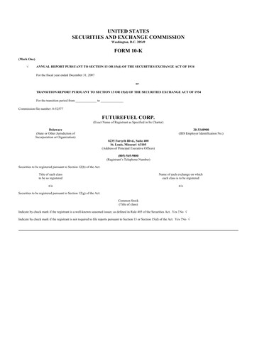 Thumbnail FutureFuel 10-K Annual Report 