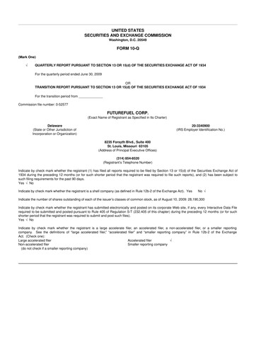 Thumbnail FutureFuel 10-Q Quarterly Report FY 