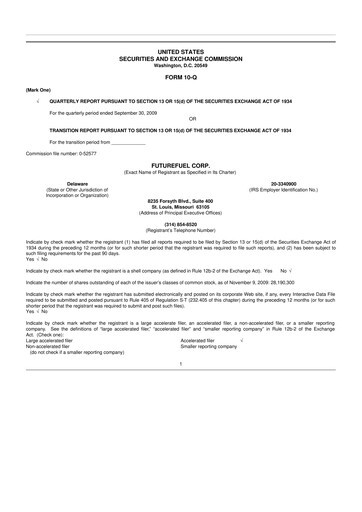 Thumbnail FutureFuel 10-Q Quarterly Report FY 