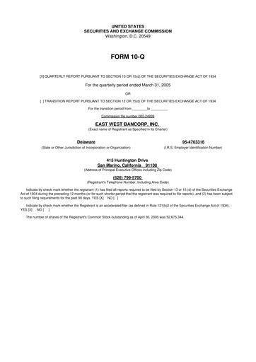 Vorschaubild East West Bancorp
 10-Q Quartalsbericht  