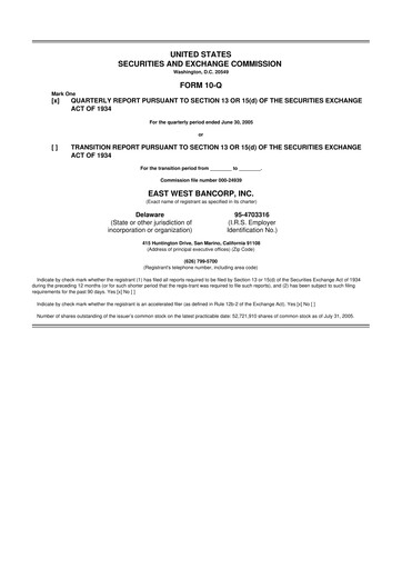 Vorschaubild East West Bancorp
 10-Q Quartalsbericht  