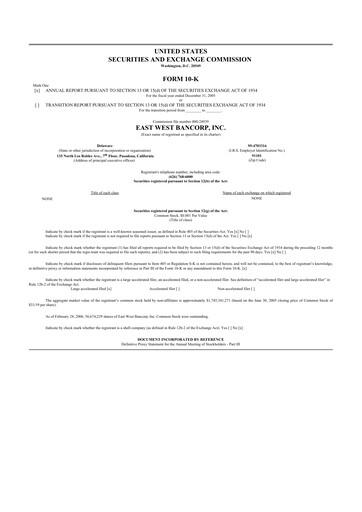 Thumbnail East West Bancorp
 10-K Annual Report 