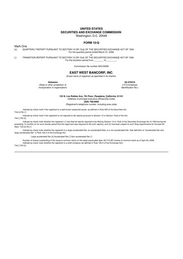 Vorschaubild East West Bancorp
 10-Q Quartalsbericht  