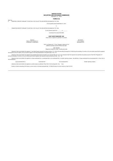Vorschaubild East West Bancorp
 10-Q Quartalsbericht  