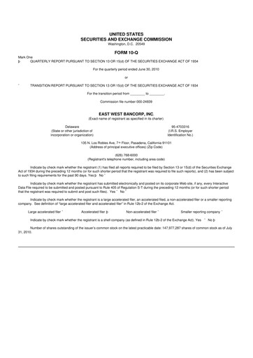 Vorschaubild East West Bancorp
 10-Q Quartalsbericht  