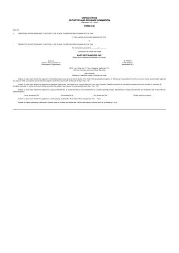 Vorschaubild East West Bancorp
 10-Q Quartalsbericht  