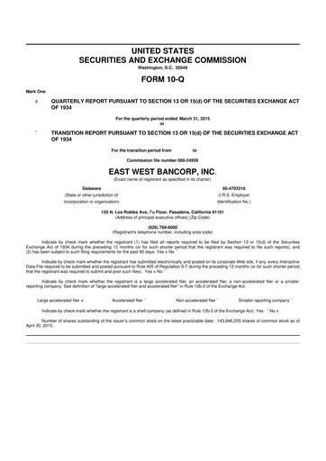 Vorschaubild East West Bancorp
 10-Q Quartalsbericht 2015 