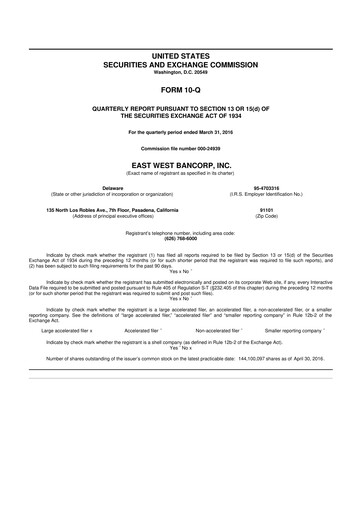 Vorschaubild East West Bancorp
 10-Q Quartalsbericht 2016 