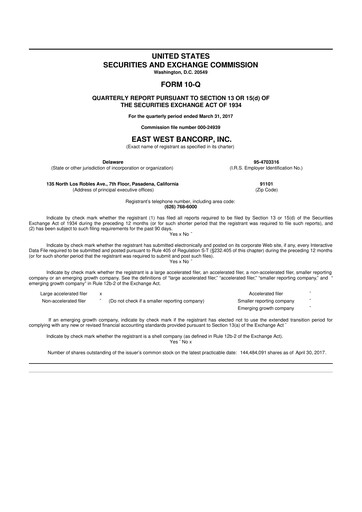 Vorschaubild East West Bancorp
 10-Q Quartalsbericht 2017 