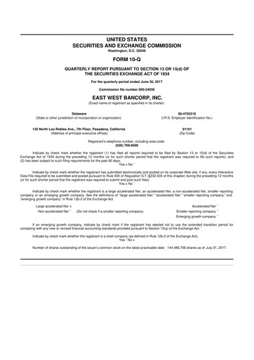 Vorschaubild East West Bancorp
 10-Q Quartalsbericht 2017 