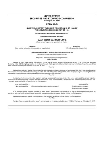 Vorschaubild East West Bancorp
 10-Q Quartalsbericht 2017 