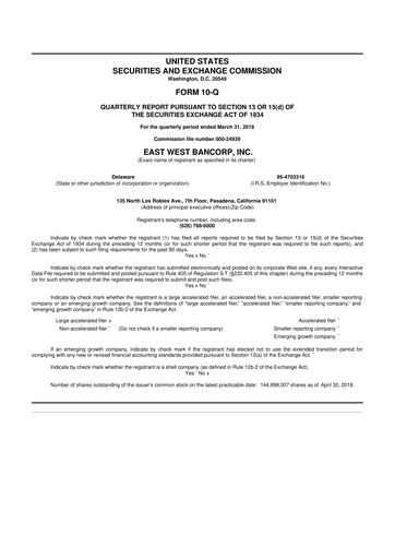 Vorschaubild East West Bancorp
 10-Q Quartalsbericht 2018 