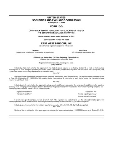 Vorschaubild East West Bancorp
 10-Q Quartalsbericht 2018 