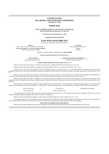 Thumbnail East West Bancorp
 10-K Annual Report 2018