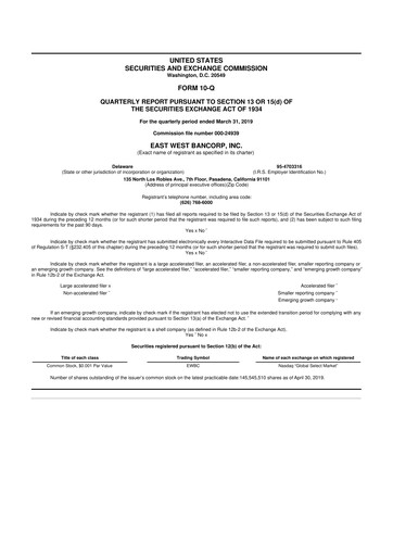 Vorschaubild East West Bancorp
 10-Q Quartalsbericht 2019 