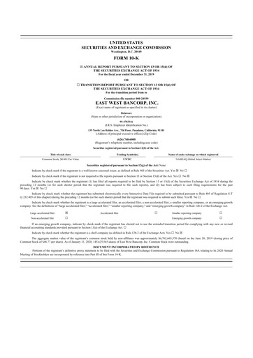 Thumbnail East West Bancorp
 10-K Annual Report 2019