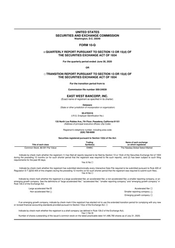 Vorschaubild East West Bancorp
 10-Q Quartalsbericht 2020 