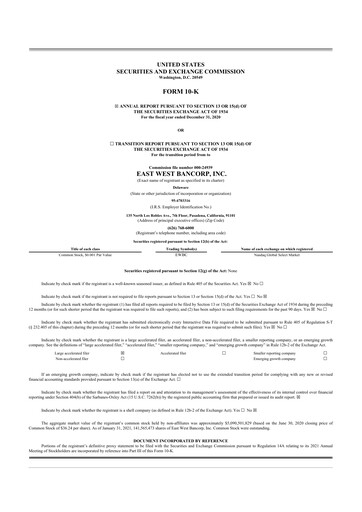 Thumbnail East West Bancorp
 10-K Annual Report 2020