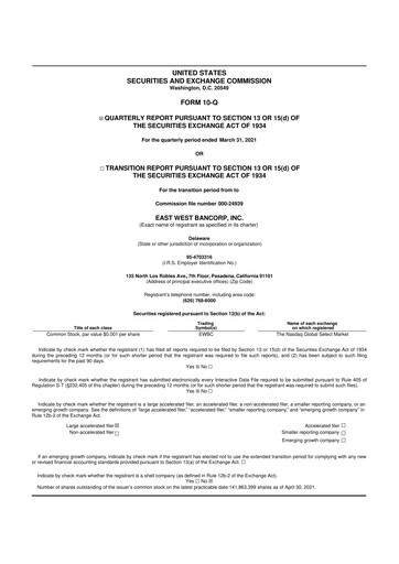 Vorschaubild East West Bancorp
 10-Q Quartalsbericht 2021 