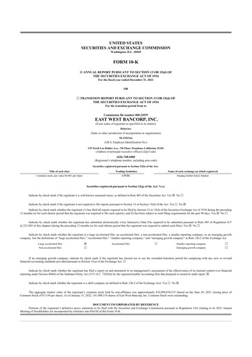 Thumbnail East West Bancorp
 10-K Annual Report 2021